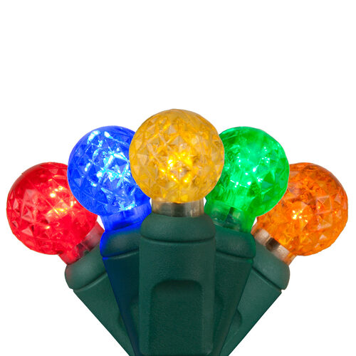 70 G12 Multi Color LED String Lights, Green Wire, 4" Spacing