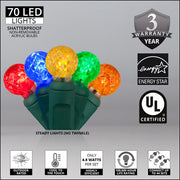 70 G12 Multi Color LED String Lights, Green Wire, 4" Spacing