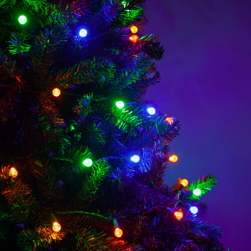 70 G12 Multi Color LED String Lights, Green Wire, 4" Spacing