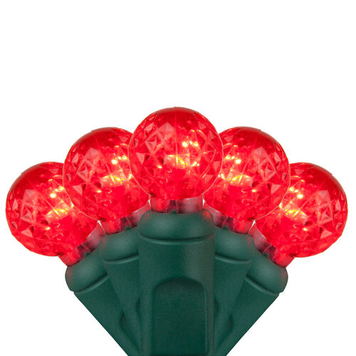70 G12 Red LED String Lights, Green Wire, 4" Spacing