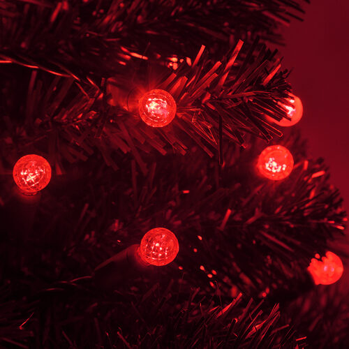 70 G12 Red LED String Lights, Green Wire, 4" Spacing