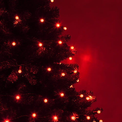 70 G12 Red LED String Lights, Green Wire, 4" Spacing