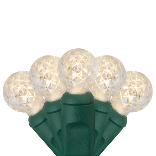 70 G12 Warm White LED String Lights, Green Wire, 4" Spacing