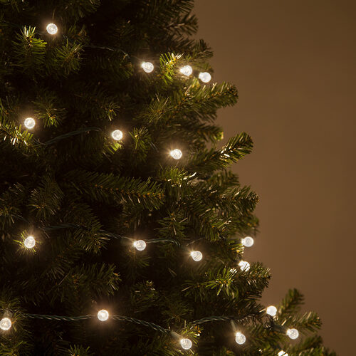 70 G12 Warm White LED String Lights, Green Wire, 4" Spacing