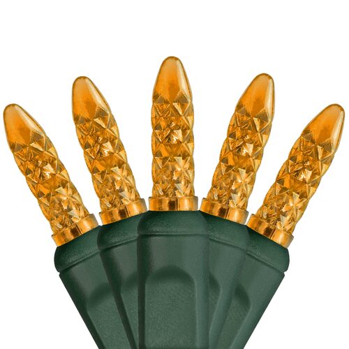70 M5 Amber LED Lights, Green Wire, 4" Spacing