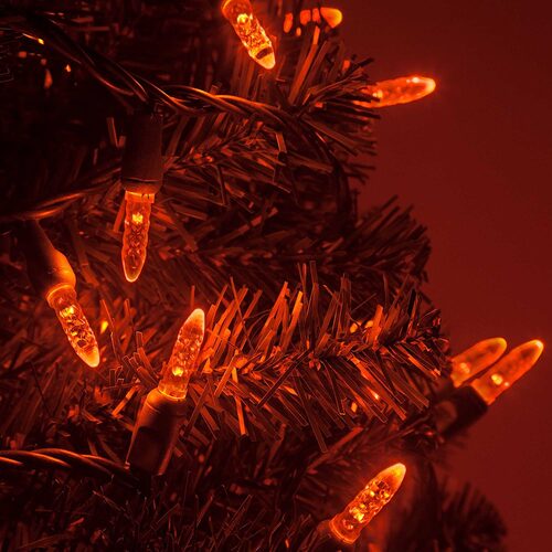 70 M5 Amber LED Lights, Green Wire, 4" Spacing