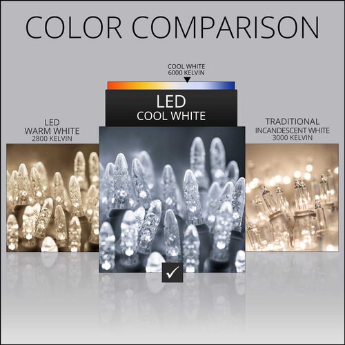 70 M5 Cool White LED Lights, Green Wire, 4" Spacing