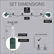 70 M5 Cool White LED Lights, Green Wire, 4" Spacing
