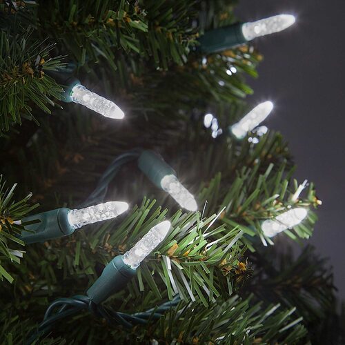 70 M5 Cool White LED Lights, Green Wire, 4" Spacing