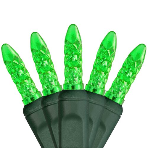 70 M5 Green LED Lights, Green Wire, 4" Spacing