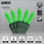 70 M5 Green LED Lights, Green Wire, 4" Spacing