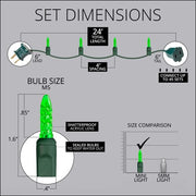 70 M5 Green LED Lights, Green Wire, 4" Spacing
