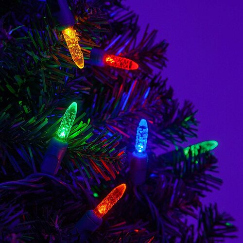 70 M5 Multi Color LED Lights, Green Wire, 4" Spacing