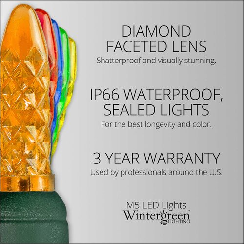 70 M5 Multi Color LED Lights, Green Wire, 4" Spacing