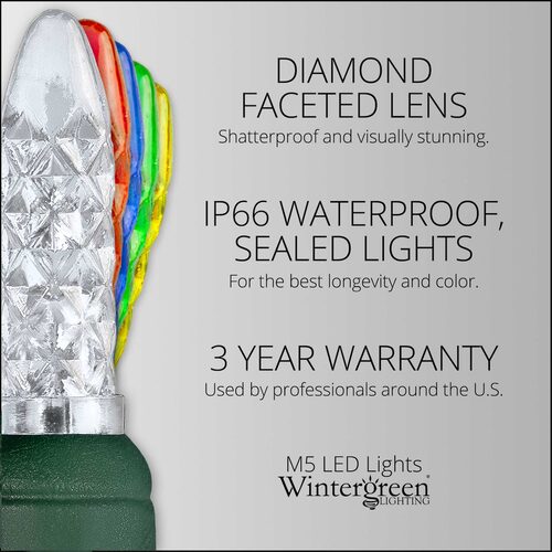 70 M5 Multi Color LED Lights, Green Wire, 4" Spacing