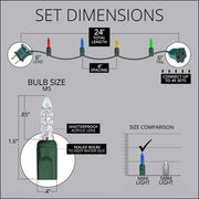 70 M5 Multi Color LED Lights, Green Wire, 4" Spacing