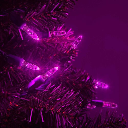 70 M5 Pink LED Lights, Green Wire, 4" Spacing
