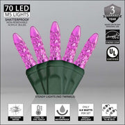 70 M5 Pink LED Lights, Green Wire, 4" Spacing