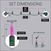 70 M5 Pink LED Lights, Green Wire, 4" Spacing