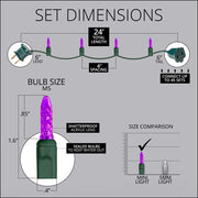 70 M5 Purple LED Lights, Green Wire, 4" Spacing