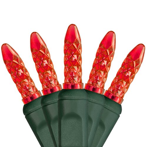 70 M5 Red LED Lights, Green Wire, 4" Spacing
