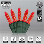 70 M5 Red LED Lights, Green Wire, 4" Spacing