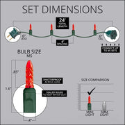 70 M5 Red LED Lights, Green Wire, 4" Spacing