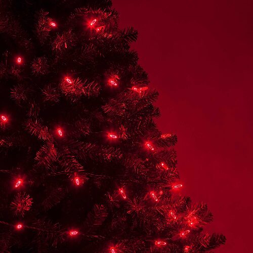 70 M5 Red LED Lights, Green Wire, 4" Spacing