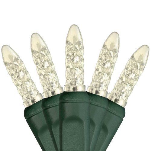 70 M5 Warm White LED Lights, Green Wire, 4" Spacing