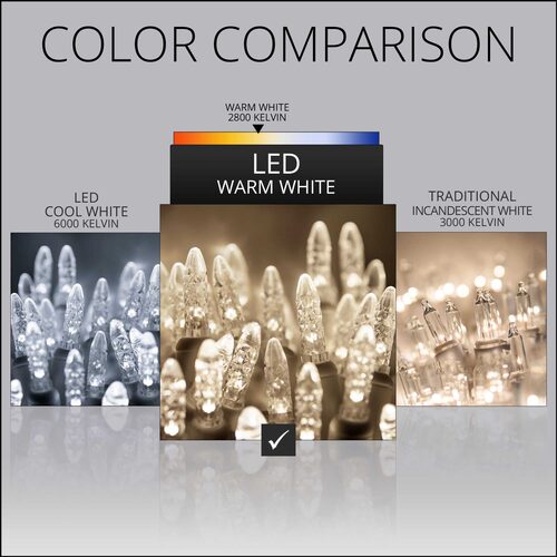 70 M5 Warm White LED Lights, Green Wire, 4" Spacing