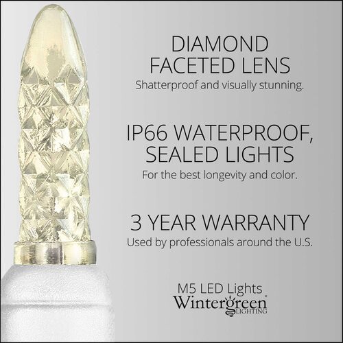 70 M5 Warm White LED Lights, White Wire, 4" Spacing