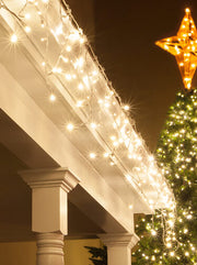 70 Warm White 5mm LED Icicle Lights on White Wire
