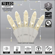 70 Warm White M5 LED Icicle Lights on White Wire