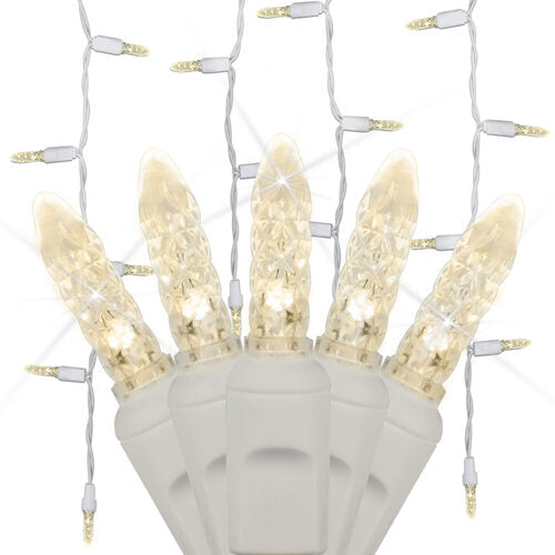 70 Warm White Twinkle M5 LED Icicle Lights on White Wire