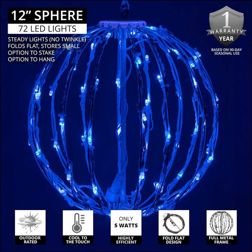 Blue LED Light Ball, Fold Flat White Frame