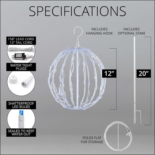 Blue LED Light Ball, Fold Flat White Frame