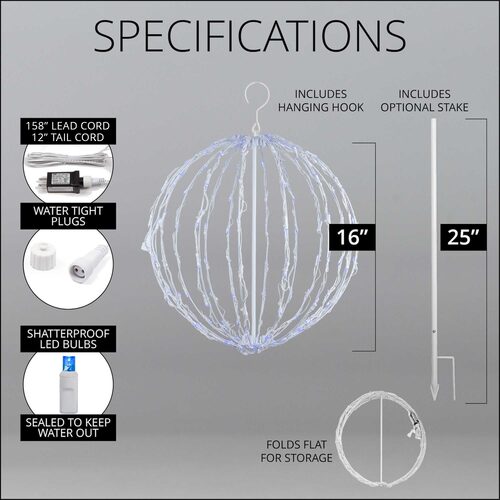 Blue LED Light Ball, Fold Flat White Frame
