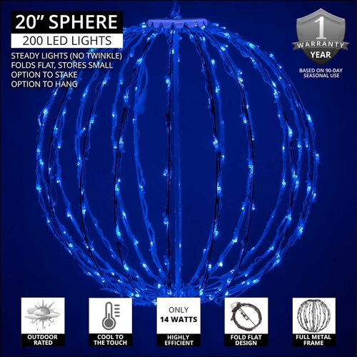 Blue LED Light Ball, Fold Flat White Frame