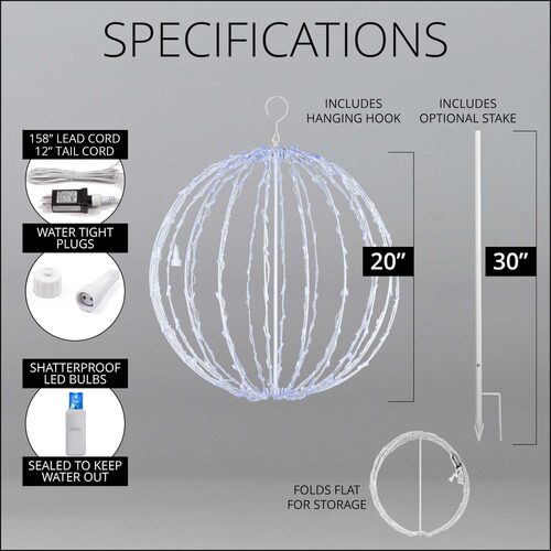Blue LED Light Ball, Fold Flat White Frame