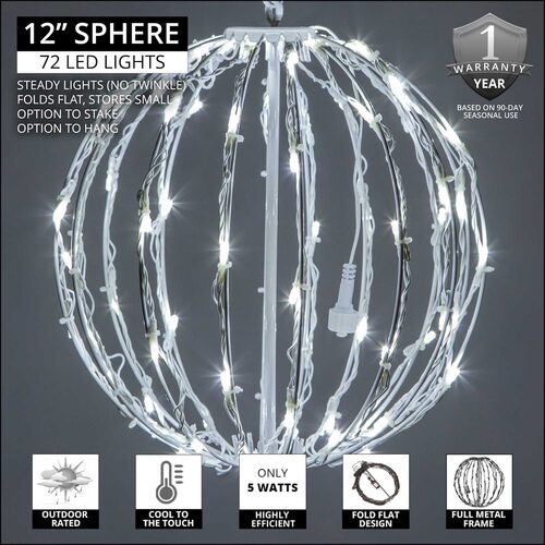 Cool White LED Light Ball, Fold Flat White Frame