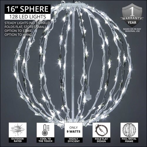 Cool White LED Light Ball, Fold Flat White Frame