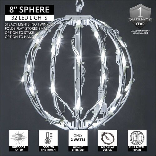Cool White LED Light Ball, Fold Flat White Frame