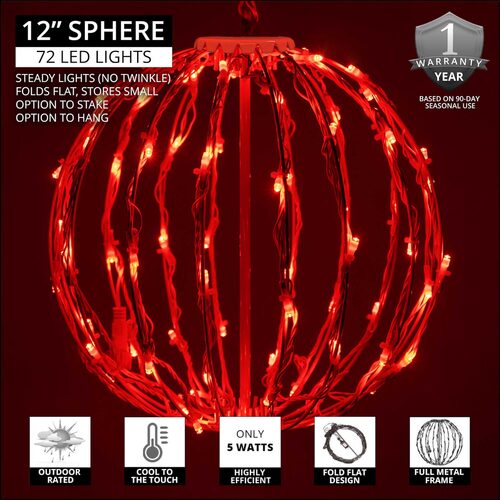 Red LED Light Ball, Fold Flat White Frame