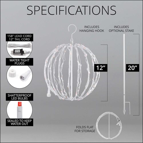 Red LED Light Ball, Fold Flat White Frame