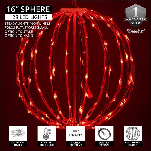 Red LED Light Ball, Fold Flat White Frame