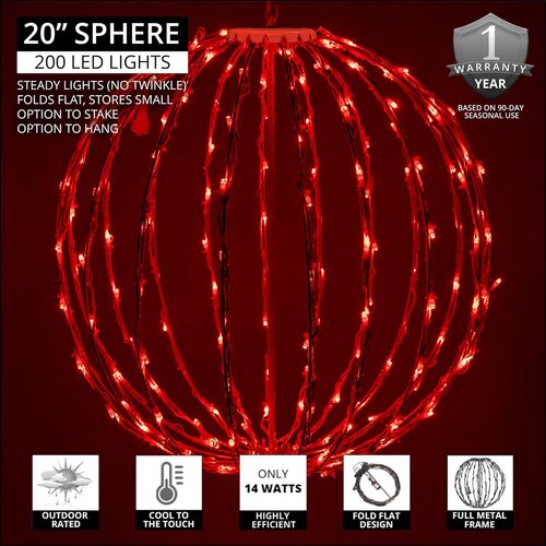 Red LED Light Ball, Fold Flat White Frame