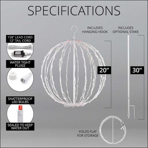 Red LED Light Ball, Fold Flat White Frame