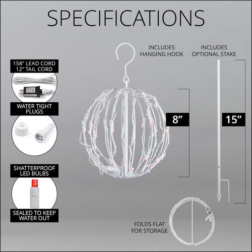 Red LED Light Ball, Fold Flat White Frame