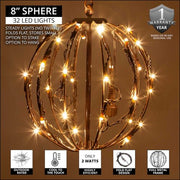 Warm White LED Light Ball, Fold Flat Brown Frame
