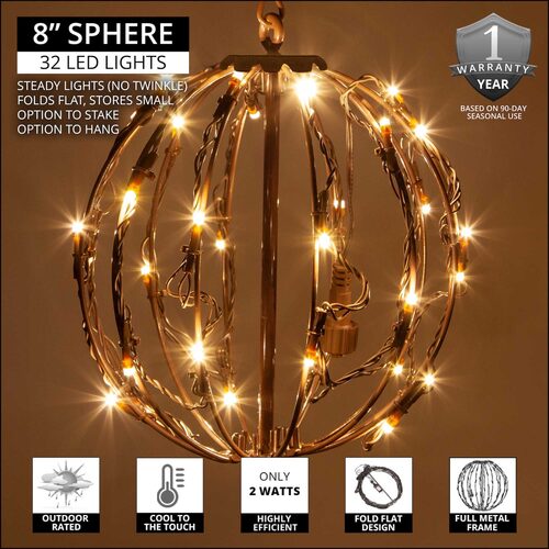 Warm White LED Light Ball, Fold Flat Brown Frame
